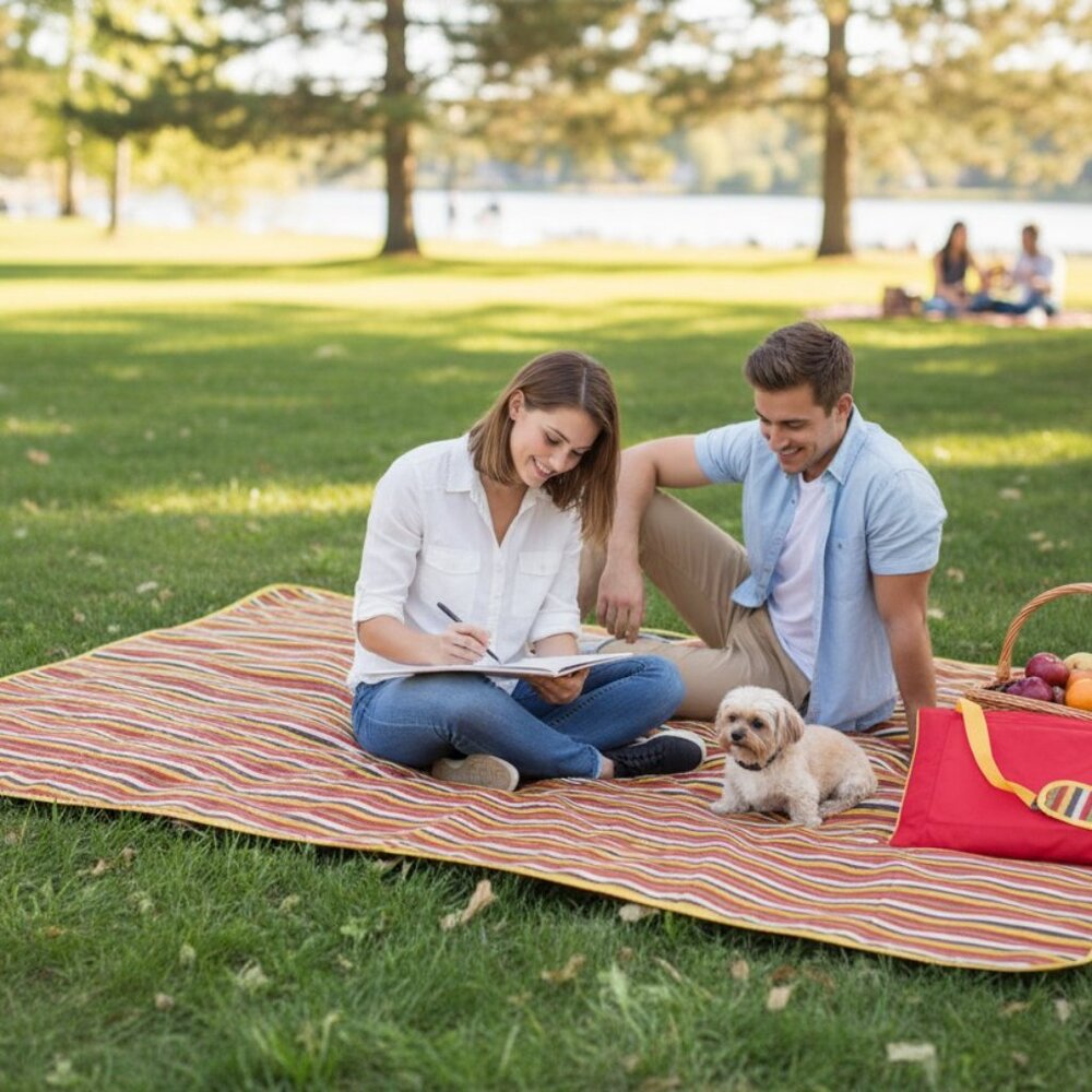 Water-Resistant Travel Picnic Blanket Red Portable Foldable Outdoor Mat